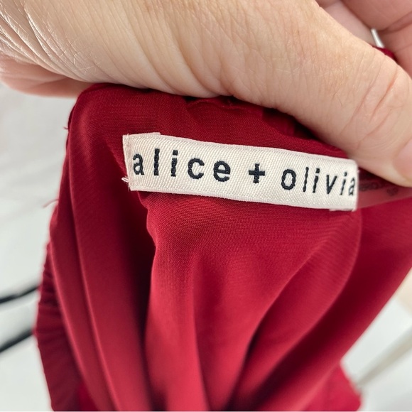 Alice + Olivia Red Long Sleeve Off the Shoulder Silk Mini Dress Small - Picture 4 of 7